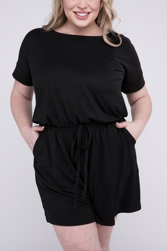 Plus Size Brushed DTY Romper with Pockets