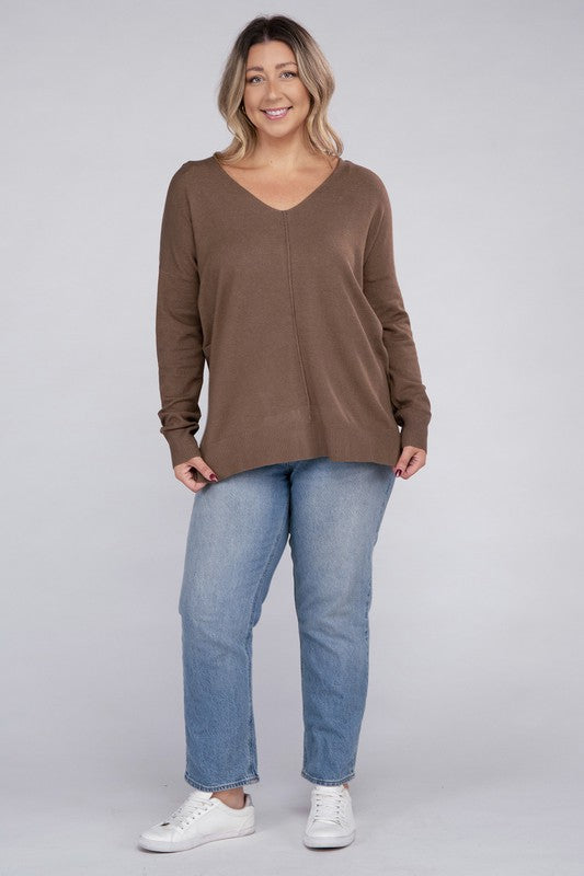 Hi Curvy Plus Size Women Garment Dyed Front Seam Sweater