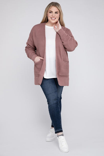 Hi Curvy Plus Size Women Low Gauge Waffle Open Cardigan Sweater