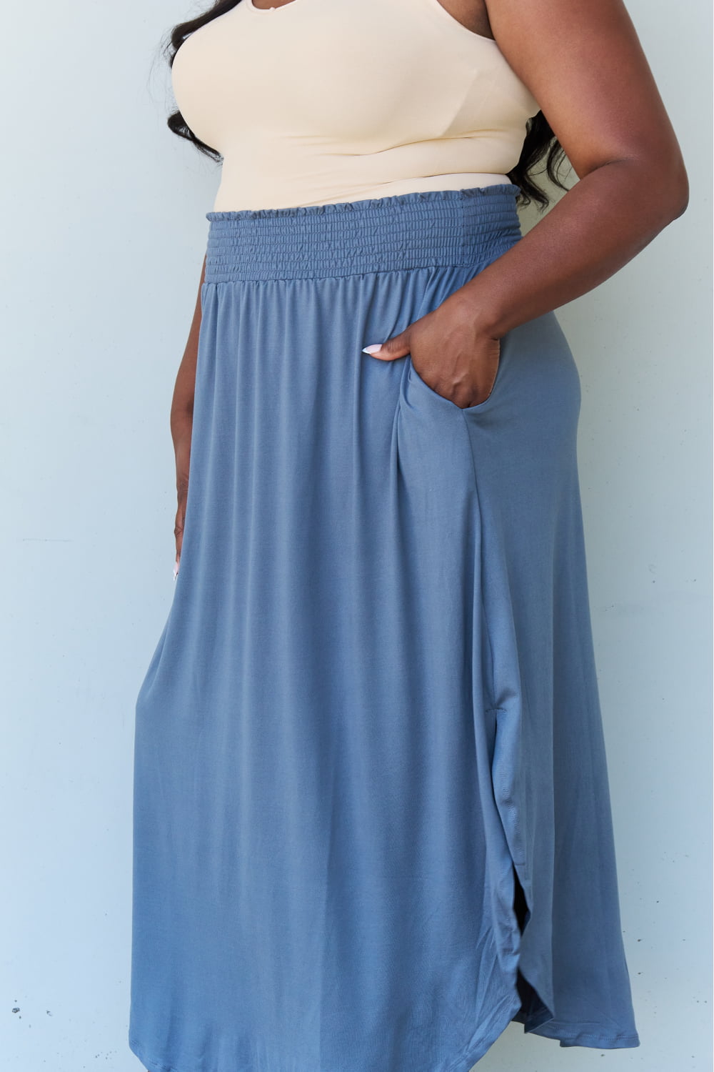 Full Size High Waist Scoop Hem Maxi Skirt in Charcoal