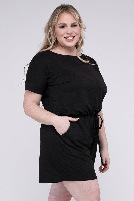 Plus Size Brushed DTY Romper with Pockets