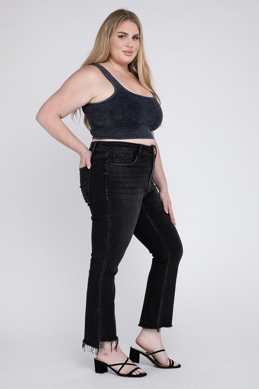 HI Curvy Plus Size Women High Rise Crop Flare Jeans