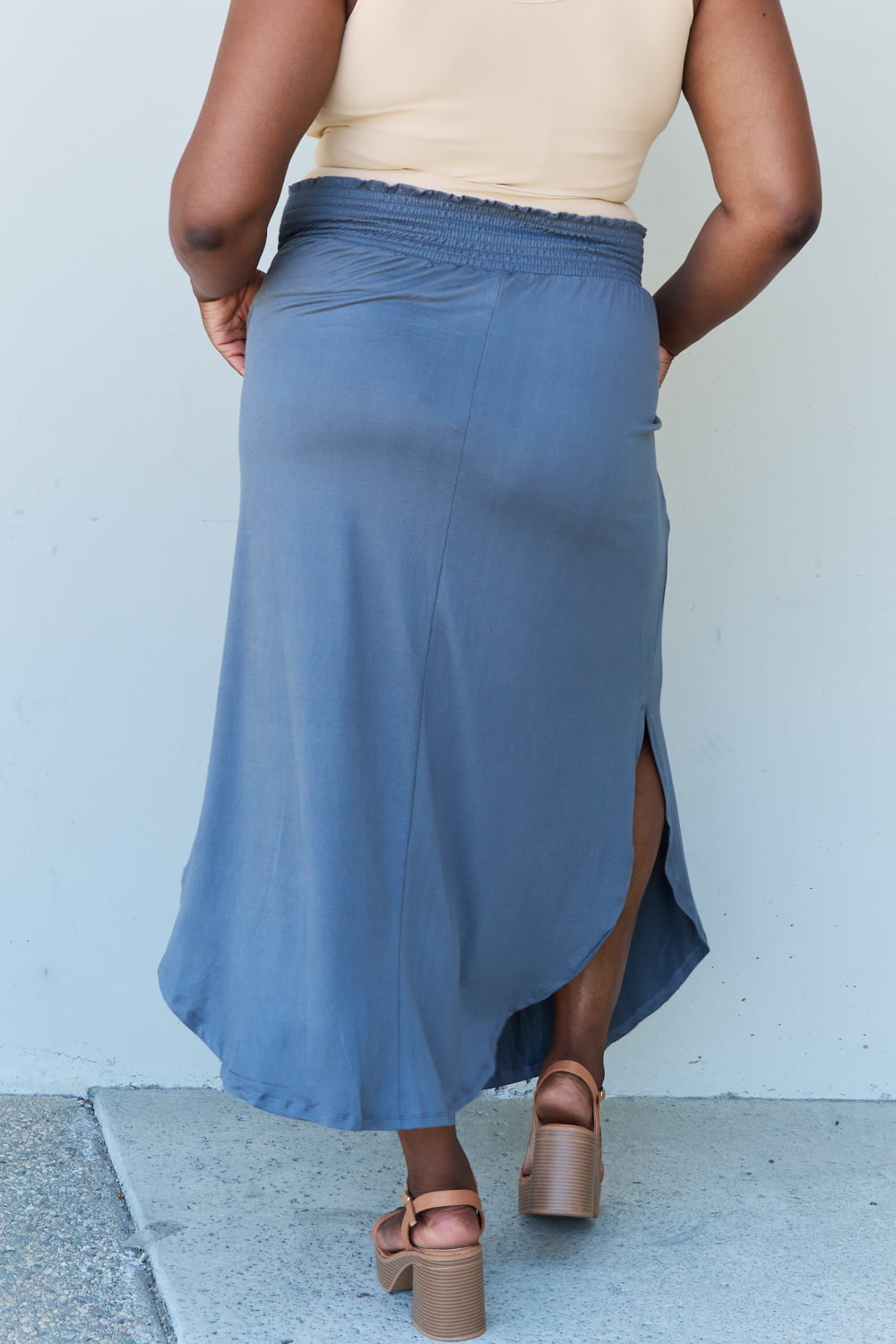 Full Size High Waist Scoop Hem Maxi Skirt in Charcoal