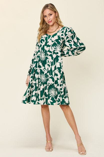 Full Size Printed Ruffle Hem Dress with Pocket