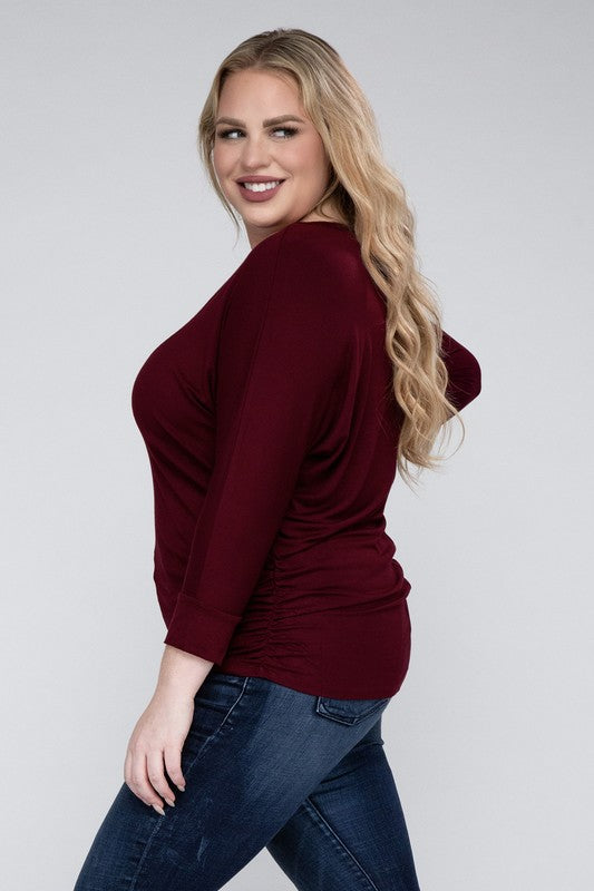 Hi Curvy Plus Size Women Luxe Rayon Boat Neck 3/4 Sleeve Top