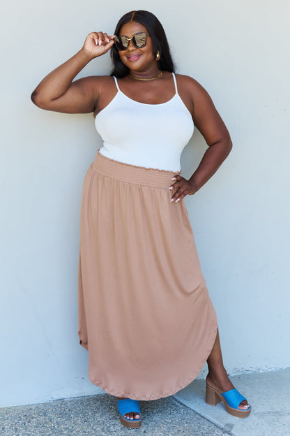 Full Size High Waist Scoop Hem Maxi Skirt in Tan