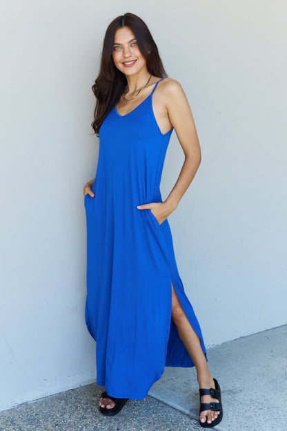 Full Size Cami Side Slit Maxi Dress in Royal Blue