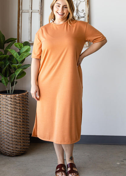 HI CURVY Plus Size Women French Terry Midi Dress