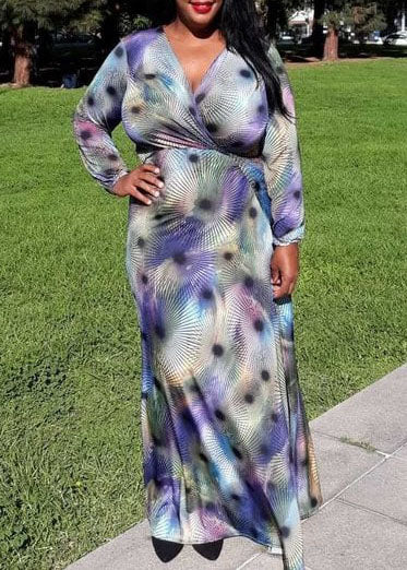 Hi Curvy Plus Size Women Overlap V-Neck Wrap Maxi Dress Made in USA