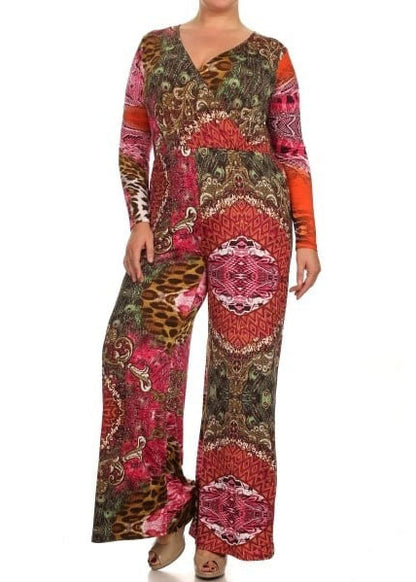 Plus Size Vibrant Animal Printed Wrap Jumpsuit