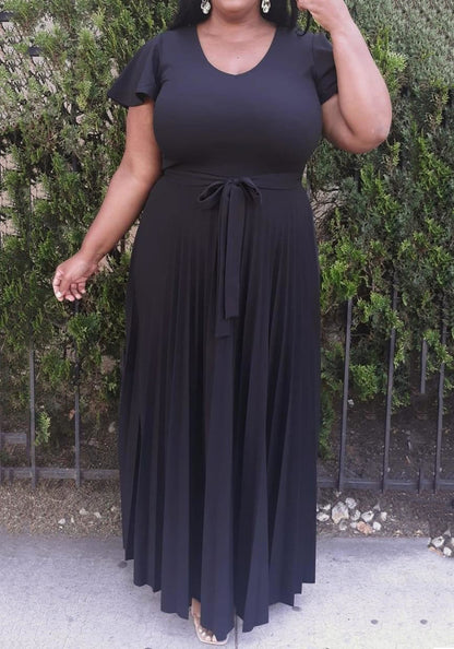 Hi Curvy Plus Size Women Pleated Flare Maxi Dress Made in USA