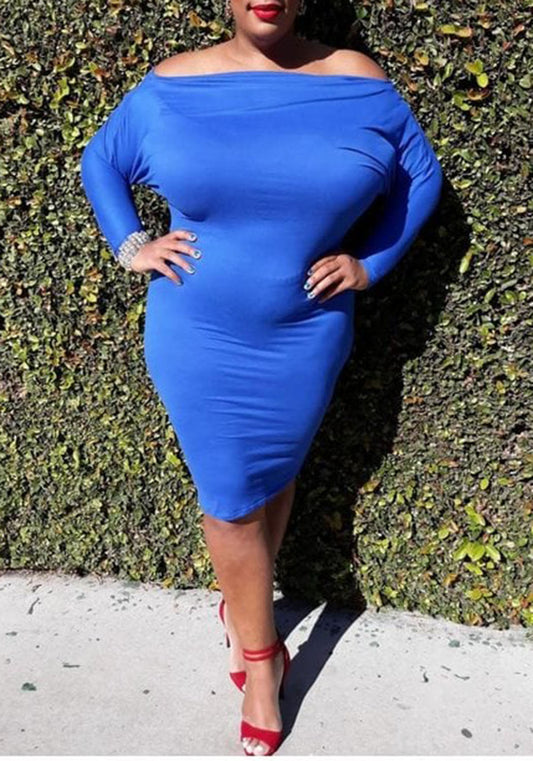 Hi Curvy Plus Size Women Off Shoulder Slinky Midi Dress