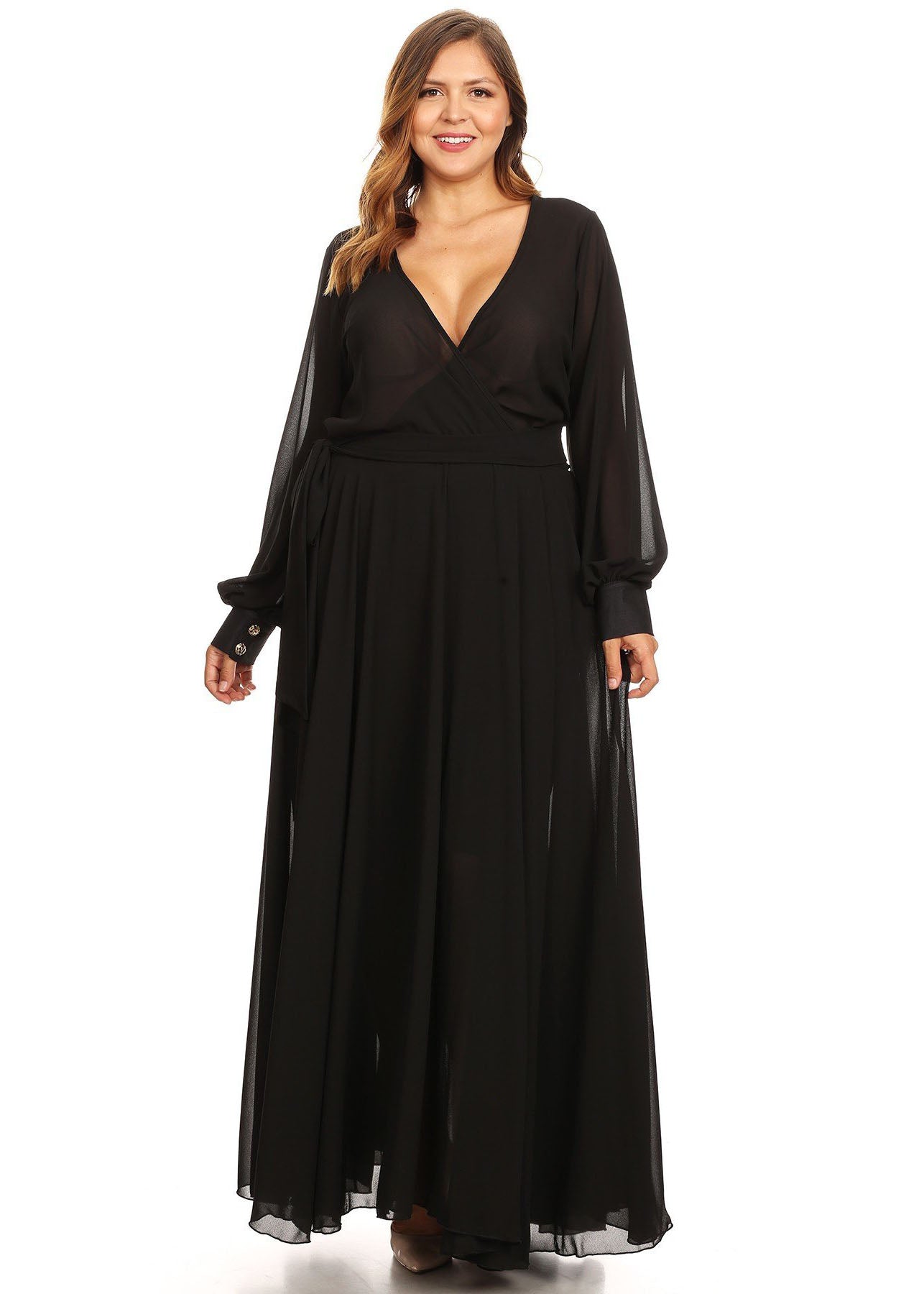 Hi Curvy Plus Size Women Solid Wrap Maxi Dress Made in USA