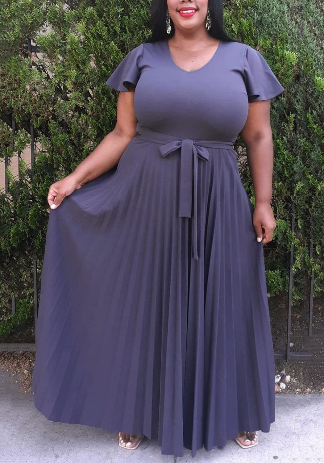 Hi Curvy Plus Size Women Pleated Flare Maxi Dress Made in USA
