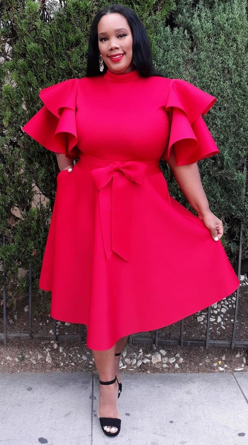 Plus Size Extravagant Fit and Flare Midi Dress With Belt