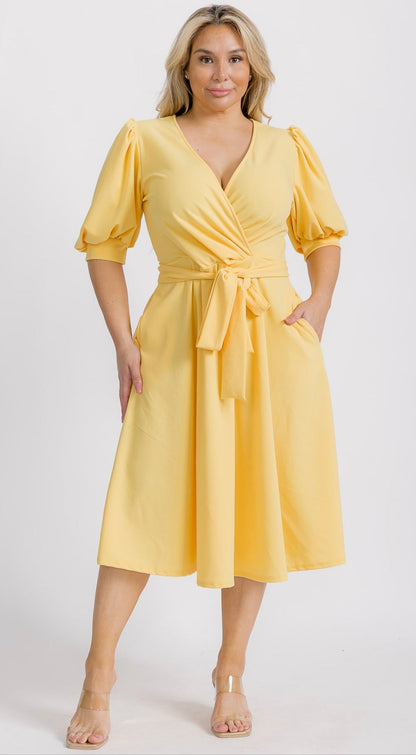 Hi Curvy  Plus Size Women Wrap Midi Dresses with Pockets and belt